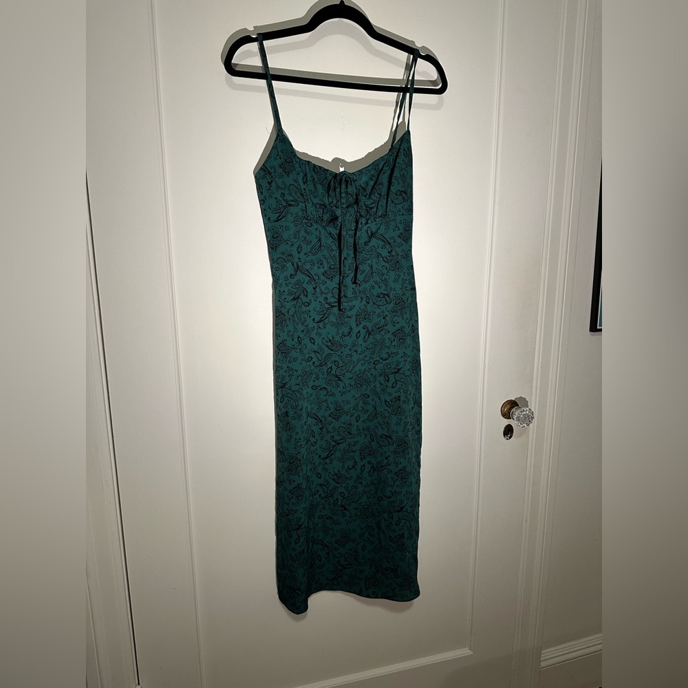 Sunnyside - Forest green maxi sundress with black paisley print - Size Sm